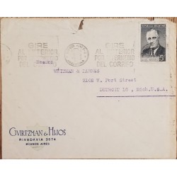 A) 1946, ARGENTINA, FROM BUENOS AIRES TO DETROIT-UNITED STATES, SLOGAN CANCELATION