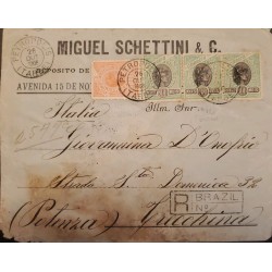 A) 1906, BRAZIL, REGISTERED MAIL, FROM PETROPOLIS TO ITALY, LIBERTY STAMPS
