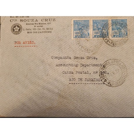 A) 1937, BRAZIL, FROM PERNAMBUCO TO RIO DE JANEIRO, AIRMAIL, COMMERCE STAMP