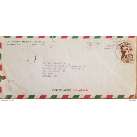 J) 1950 MEXICO, SYMBOLICAL OF FLIGHT, THE MEXICAN MEDICAL PRESS, AIRMAIL, CIRCULATED