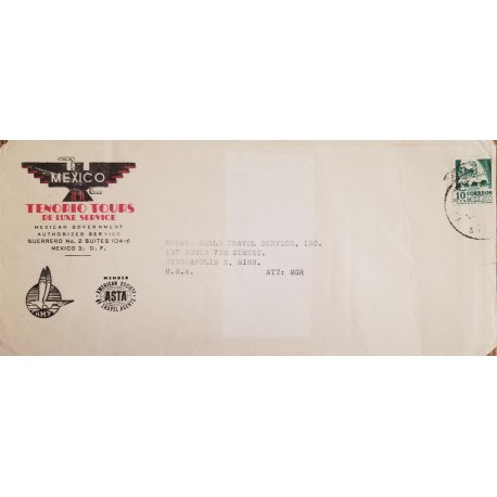J) 1942 MEXICO, MORELOS COLONIAL, TENORIO TOUR DELUXE SERVICE, AIRMAIL, CIRCULATED COVER, FROM MEXICO TO USA