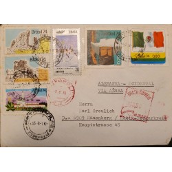 A) 1974, BRAZIL, FROM METROPOLIS TO GERMANY, METER STAMPS