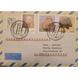 A) 1980, BRAZIL, FROM COPACABANA TO GERMANY, AIRMAIL, BUTTERFLY, TURTLE