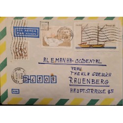 A) 1980, BRAZIL,POPE, BOAT STAMPS FROM COPACABANA TO GERMANY, AIRMAIL, CANCELATION