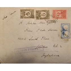 A) 1919, BRAZIL, AIRFRANCE, FROM FEDERAL DISTRICT TO LONDON, AIRMAIL, SANTOS DUMONT STAMPS