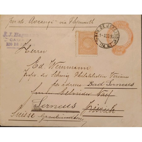 A) 1893, BRAZIL, POSTAL STATIONARY, FROM RIO DE JANEIRO TO SWITZERLAND, LIBERTY STAMP