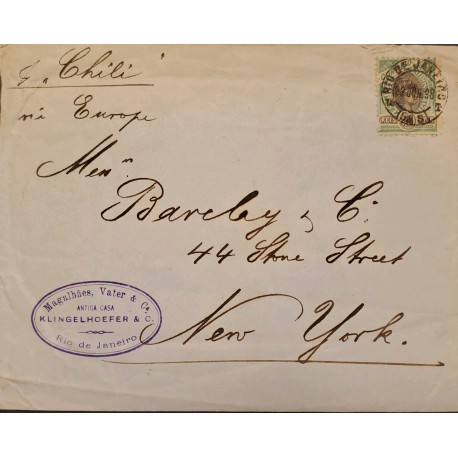 A) 1898, BRAZIL, PER STEAMER CHILI, FROM RIO DE JANEIRO TO NEW YORK-UNITED STATES, LIBERTY STAMP