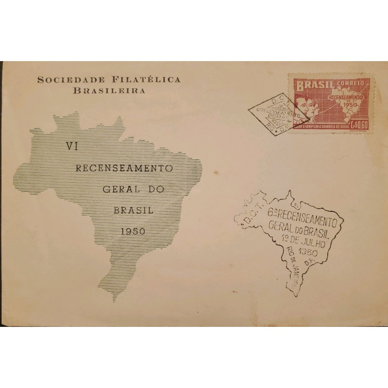 A) 1950, BRAZIL, MAP, RIO DE JANEIRO, PHILATELIC SOCIETY, SIXTH