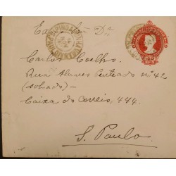 A) 1914, BRAZIL, POSTAL STATIONARY, SHIPPED TO PINDAMONHANGABA-SAO PAULO, LIBERTY STAMP