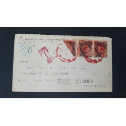 L) 1992 VENEZUELA, POSTAGE DUE, BISECT, UNITED STATES, 10 CENTIMOS, RED, RESELLED, 1900, COLLET POSTAGE, NUMERAL TEN