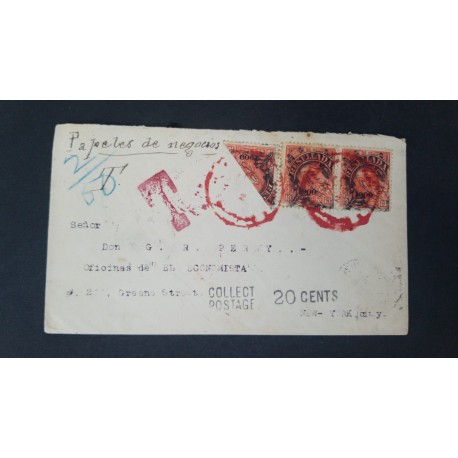 L) 1992 VENEZUELA, POSTAGE DUE, BISECT, UNITED STATES, 10 CENTIMOS, RED, RESELLED, 1900, COLLET POSTAGE, NUMERAL TEN