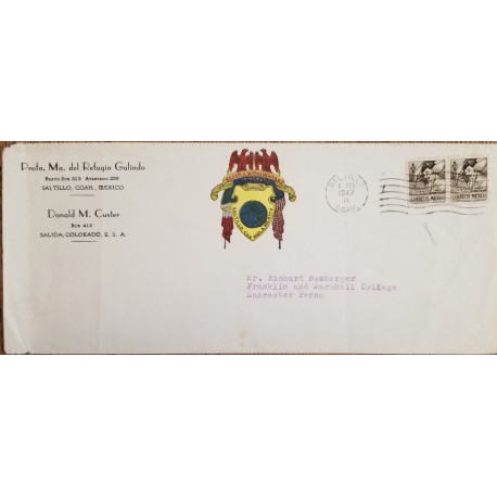 J) 1947 MEXICO, PRO LITERACY CAMPAIGN, PAIR, AIRMAIL, CIRCULATED COVER, FROM MEXICO TO COAHUILA