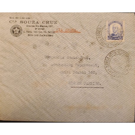 A) 1937, BRAZIL, FROM PERNAMBUCO TO RIO DE JANEIRO, AIRMAIL, ROY BARBOSA STAMP