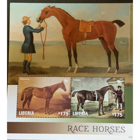 A) 2014, LIBERIA, HORSES RACES, SOUVENIR SHEET, MULTICOLORED