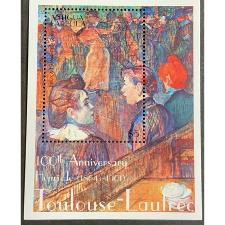 A) 2001, ANTIGUA Y BARBUDA, PAINTING, CENTENARY DEATH OF TOULOUSE, SOUVENIR SHEET, MULTICOLORED