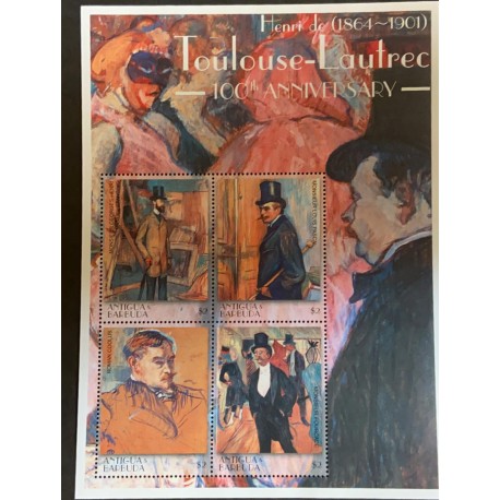 A) 2000, ANTIGUA Y BARBUDA, PAINTING, CENTENARY DEATH OF TOULOUSE, SOUVENIR SHEET, MULTICOLORED