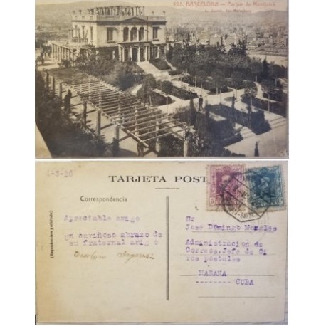 A) 1926, SPAIN, POSTCARD, FROM BARCELONA TO CARIBBEAN, MONTJUICH PARK