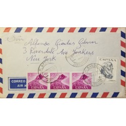 A) 1970, SPAIN, FROM PONTEVEDRA TO NEW YORK-UNITED STATES, AIRMAIL, ARCHBISHOP SAN ILDEFONSO STAMP
