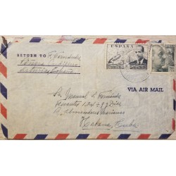 A) 1950, SPAIN, FROM OVIEDO TO CARIBBEAN, AIRMAIL, GRAL FRANCO STAMP