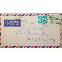 A) 1972, SPAIN, FROM HUESCA TO MEXICO, AIRMAIL, GRAL FRANCO STAMPS