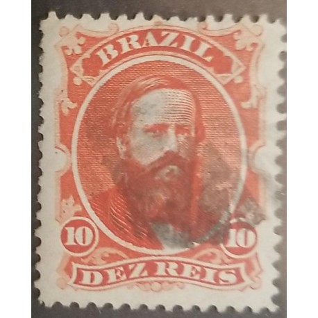 A) 1866, BRAZIL, DOM PEDRO, Sc53, USED MUTE CORK CANCELATION, 10R, RED