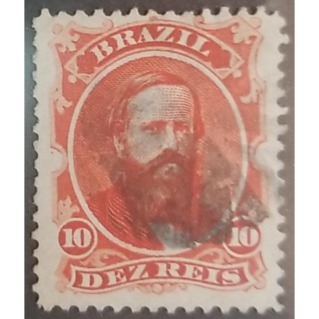A) 1866, BRAZIL, DOM PEDRO, MUTE CANCELLATION, 10R, RED