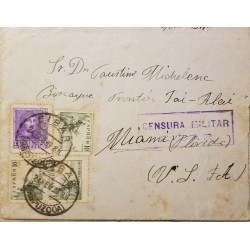 A) 1939, SPAIN, CENSORSHIP MILITARY, FROM GUIPUZCOA TO FLORIDA-UNITED STATES, MULTIPLE STAMPS