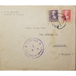A) 1942, SPAIN, CENSORSHIP MILITARY, FROM BILBAO TO BELGIUM, ISABEL THE CATHOLIC STAMPS