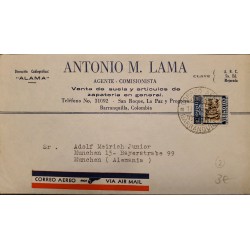 L) 1940 COLOMBIA, COFFEE, BLUE, 30 CENTAVOS, SHOE SHOP, AIRMAIL, CIRCULATED COVER FROM COLOMBIA TO GERMANY