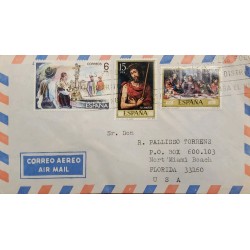 A) 1980, SPAIN, FROM BARCELONA TO FLORIDA-UNITED STATES, AIRMAIL, SLOGAN CANCELATION