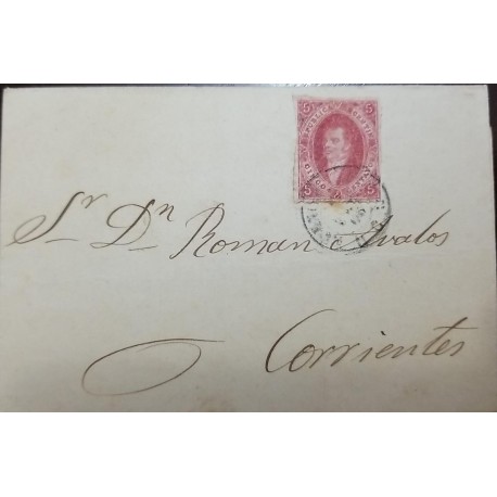 A) 1865, ARGENTINA, FROM BUENOS AIRES TO CORRIENTES, FULL COVER OF CARD 5C,
