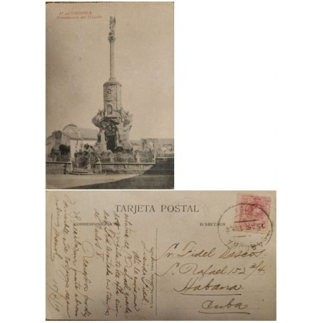 A) 1919, SPAIN, POSTACARD, FROM CORDOBA TO CARIBBEAN, MONUMENT OF TRIUMPH