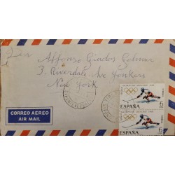 A) 1968, SPAIN, FROM PONTEVEDRA TO NEW YORK, AIRMAIL, ICE HOCKEY STAMP