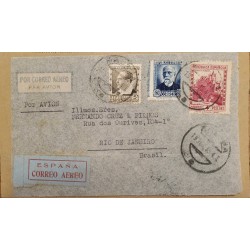 A) 1935, SPAIN, FROM TARRASA TO RIO DE JANEIRO-BRAZIL, AIRMAIL, NICOLAS SALMER AND SEGOVIA ALCAZAR STAMPS
