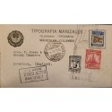 L) 1935 COLOMBIA, SLOGAN CANCELATION THE BEST COFFEE IN THE WORLD, PETROLEUM, 10C, CORDOBA, MANIZALES TYPOGRAPHY, AIRMAIL