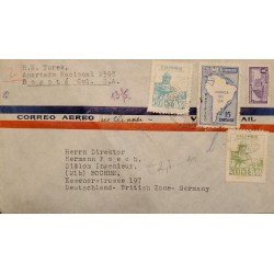 L) 1947 COLOMBIA, SOUTH AMERICA MAP, COMMUNICATIONS PALACE, 50C, ARCHITECTURE, 15C, AIRMAIL, CIRCULATED COVER FROM