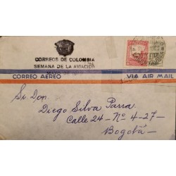 L) 1949 COLOMBIA, CARTAGENA SPANISH FORTIFICATION, AVIATION WEEK, COMMUNICATIONS PALACE, CIRCULATED COVER IN COLOMBIA, AIRMAIL