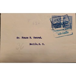 L) 1921 COLOMBIA, NUMERAL, 5, BLUE, PROVISIONAL, CIRCULATED COVER FROM COLOMBIA TO BERLIN