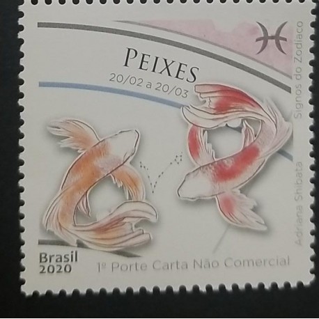 M) 2020, BRAZIL, 1 ST POST COMMECIAL LETTER, ADRIANA SHIBATA, SING OF THE ZODIAC, PISCES 20/02 TO 20/03, MNH