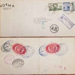 J) 1944 MEXICO, PYRAMID OF THE SUN, REGISTERED, OPEN BY EXAMINER, AIRMAIL, CIRCULATED COVER