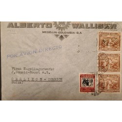 L) 1942 COLOMBIA, COFFEE, BROWN, PALM, 5C, CATTLE RAISING, 30C, AIR SUPPORT, AIRMAIL, CIRCULATED COVER FROM COLOMBIA