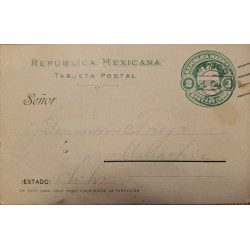 J) 1889 MEXICO, EAGLE, 2 CENTS GREEN, POSTCARD, POSTAL STATIONARY, AIRMAIL, CIRCULATED COVER