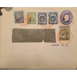 L) 1924 COLOMBIA, BOLIVAR, 5C, BLUE, CAMILO TORRES, 4C, GREEN, SCADTA, COLON 3C, COAT OF ARMS, 3C, TO LONDON