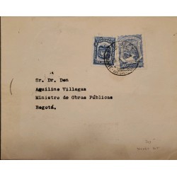 L) 1925 COLOMBIA, COAT OF ARMS, BLUE, 3C, SCADTA, 30C, NATURE, RIVER, AIRPLANE, CIRCULATED COVER IN COLOMBIA