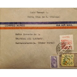 L) 1941 COLOMBIA, SOFT COFFEE, 5C, COMMUNICATIONS PALACE, 1C, AIR SUPPORT, RED, 15C, AIRMAIL, CIRCULATED COVER IN COLOMBIA