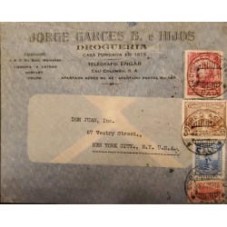 L) 1941 COLOMBIA, INTERNATIONAL RED CROSS, COFFEE, 5C, PALM, BROWN, PRE-COLOMBIAN MONUMENT, BLUE, 30C, COMMUNICATIONS