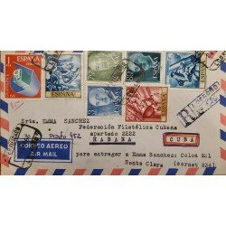 A) 1966, SPAIN, REGISTERED, FROMLOGROÑO TO CARIBBEAN, AIRMAIL, MULTIPLE STAMP