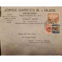 L) 1941 COLOMBIA, COFFEE, 5C BROWN, 30CENTAVOS, BLUE, COMMUNICATIONS PALACE, AIRMAIL, CIRCULATED COVER FROM COLOMBIA TO NEW YORK