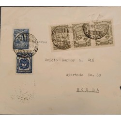 L) 1929 COLOMBIA, SANTANDER, 4C, GRAY SCADTA, 20C, NATURE, AIRPLANE, COAT OF ARMS, 8C, BLUE, CIRCULATED COVER FROM