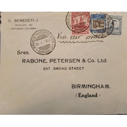 L) 1935 COLOMBIA, CORDOBA, 10C, PETROLEUM, TOWER, COFFEE, 30C, BLUE, AIRMAIL, CIRCULATED COVER FROM COLOMBIA TO ENGLAND